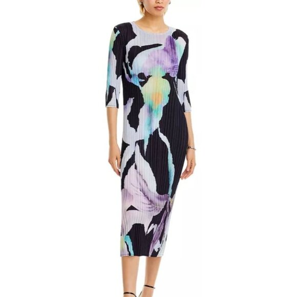 Nancy Yang Art-Inspired Midi Dress Abstract Floral Pleated Medium NWT - Picture 3 of 7